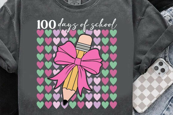 100 Days of School Coquette Bow Pencil Graphics