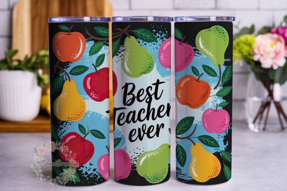 Best Teacher Ever Fruit Tumbler Wrap Graphics