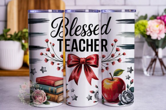 Blessed Teacher Books Apple 20oz Tumbler Graphics