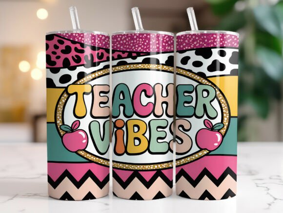 Colorful Teacher Vibes 20oz Tumbler Wrap Graphics