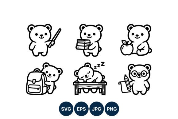 Cute School Bear Cartoon Graphics