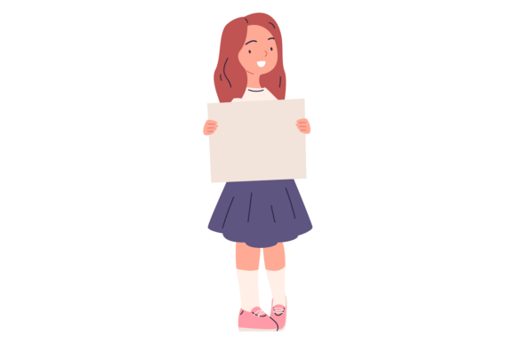 Cute School Girl Hold Blank Paper in Han Graphics