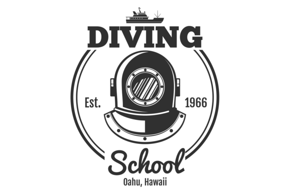 Diving School Logo in Retro Style Round