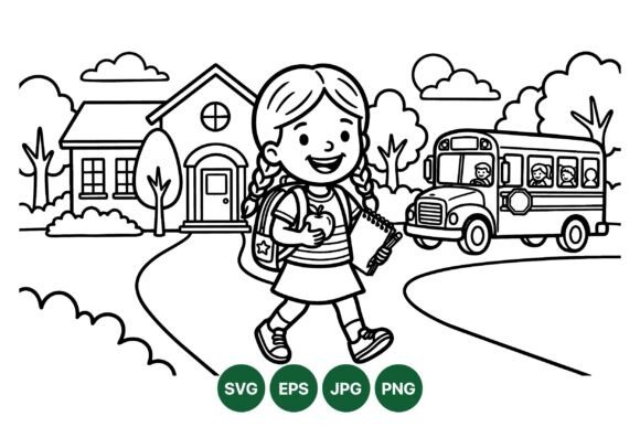 Happy School Girl Vector Art