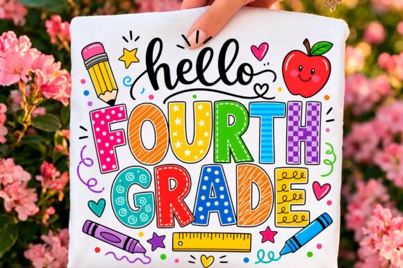 Hello Fourth Grade School Supplies PNG Graphics