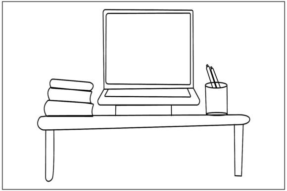 Modern Teacher Desk Line Art Graphics