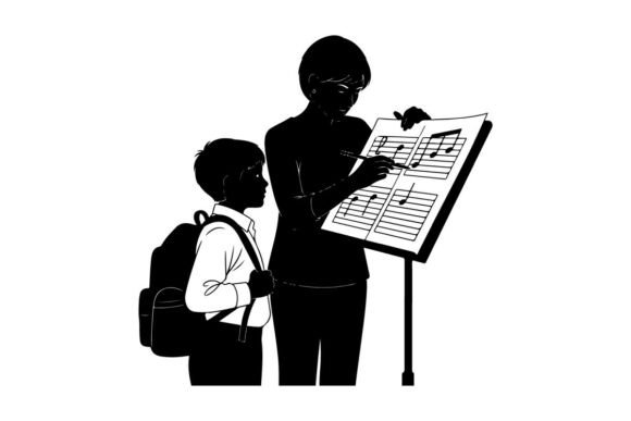 Music Teacher Instructing Student Vector Graphics
