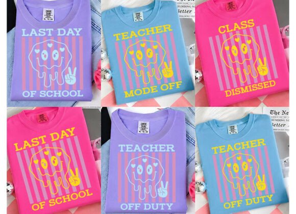 Neon Striped Last Day of School Smiley F Graphics