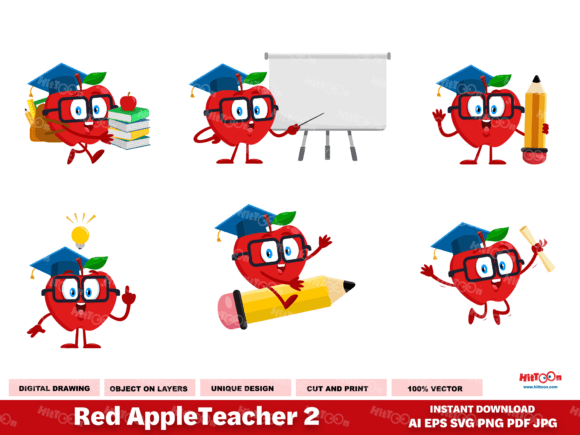 Red Apple Teacher Cartoon Character 2: Graphics for Editorial Use