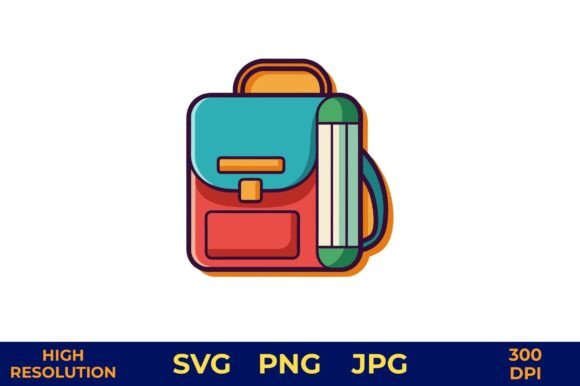 School Bag with Books Vector Graphics