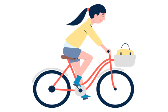 School Girl on Bicycle. Eco Kid Transpor