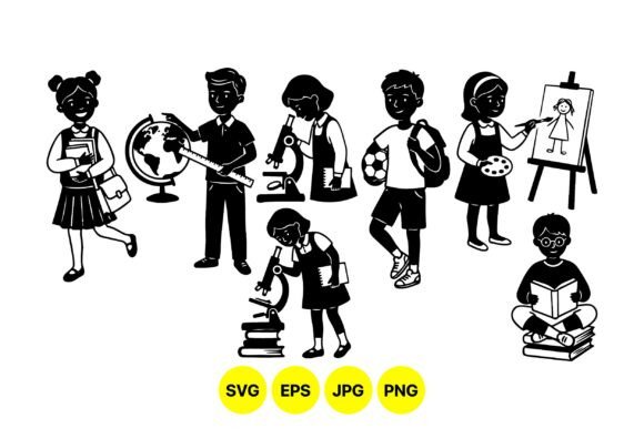 School Kids Learning Clipart Set: Graphics for Creative Projects