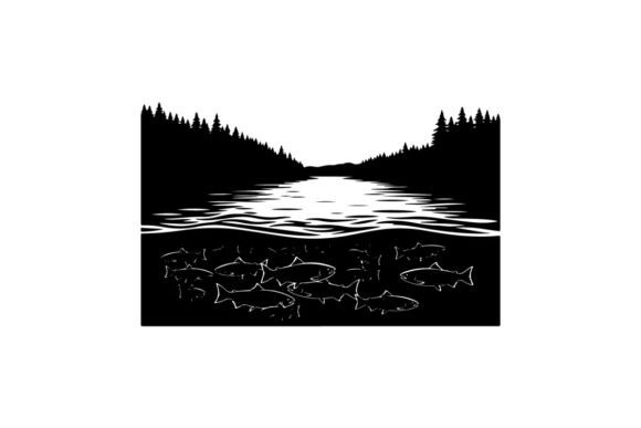 School of Fish Swimming in Lake with Sil Graphics