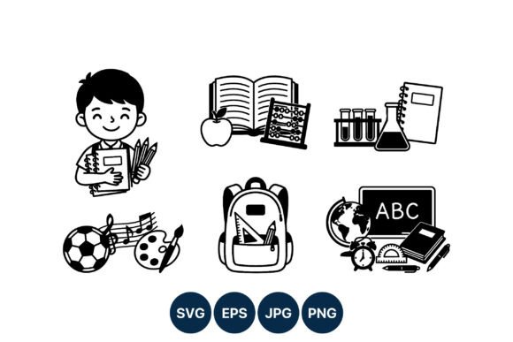 School Supplies and Happy Boy Vector: Graphics for Local Branding