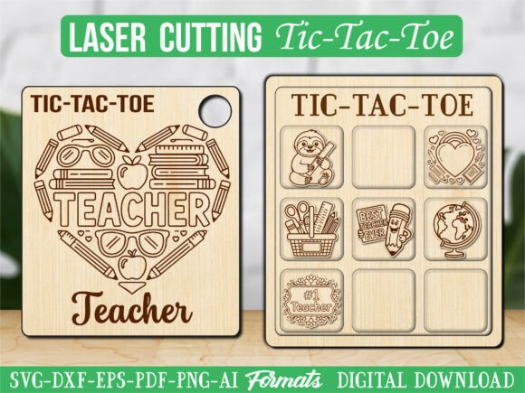School Teacher Tic Tac Toe Puzzle Game: Graphics & Laser Engraving