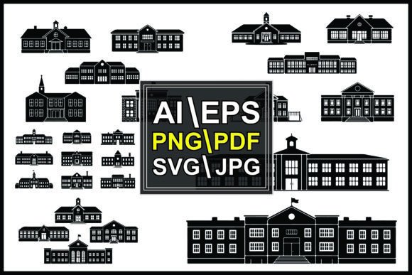 Silhouettes School Building Graphics