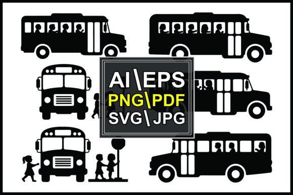 Silhouettes School Bus Children Passenge: Graphics for Editorial Use