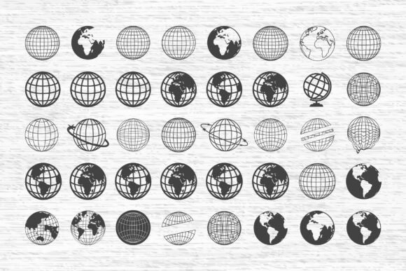 SVG Wireframe Globe Icons World Map Set