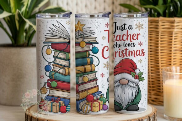 Teacher Christmas Book Stack Tumbler Graphics