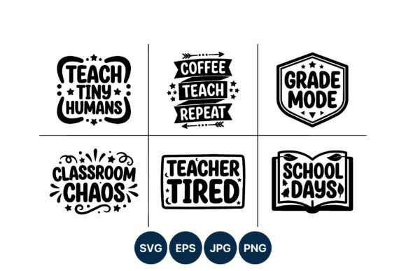Teacher Phrase Set Black White Graphics